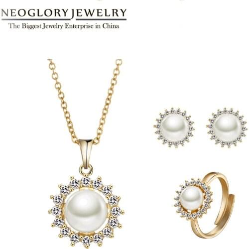NEOGLORY Flash Water Pearl Zircon Animal Necklace & Earrings For Women Elegant White Lovely Deer Jewelry Sets For Party New Gift