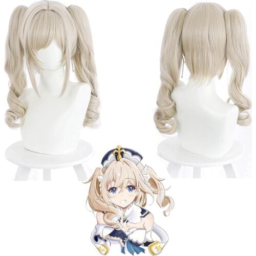 Game Genshin Impact Barbara Cosplay Wig Beige Double Tail High Temperature Resistance Synthetic Hair Halloween Role Play