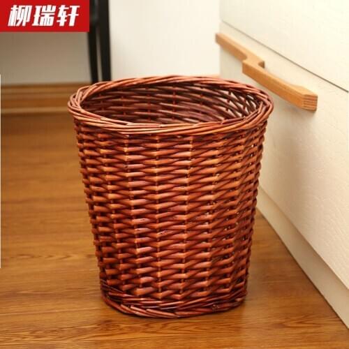 Wicker Garbage Can Woven Rubbish Basket Eco-friendly Storage Basket Wastepaper Basket Rattan Woven Basket for Room Dorm Home