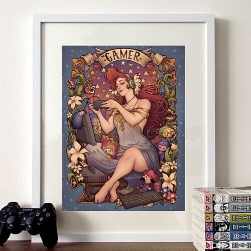 Nostalgia Game Poster Medusa Dollmaker Playing Games Console Prints Canvas Painting Retro Wall Art Female Players Picture