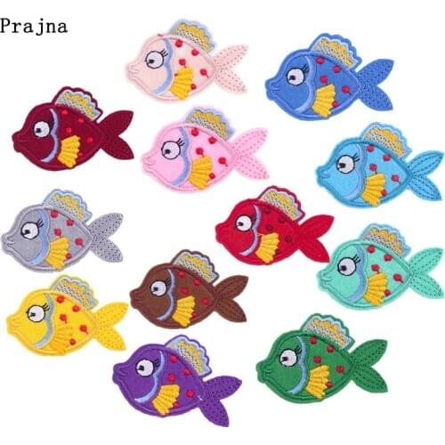 Prajna 12 Colors Cartoon Fish Patch Iron On Patches For Clothes Kids Jacket Applique DIY Embroidery Patches For Clothing Stripes