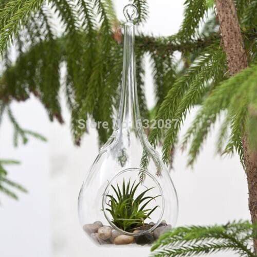 4pcs/pack 10*18cm Big Size Water Drop Shaped Transparent Glass Terrarium Home Decoration Wedding Prop Hanging Vase Friend Gift