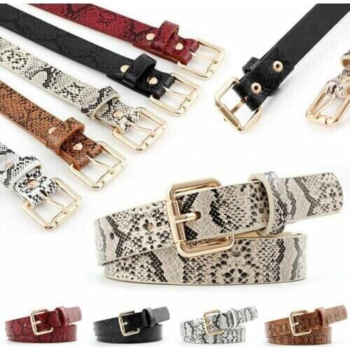 Hot Sale Stylish PU Leather Snake Pattern belt Ladies Jeans New Fashion Gold Square Pin Buckle Waistband All-match Belt