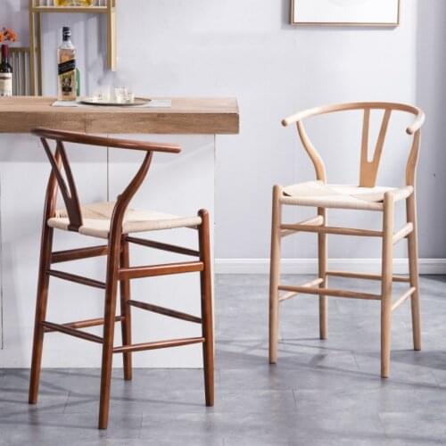 Nordic Chairs Simple Solid Wood Bar Chair Bar Chairs Coffee Leisure Chair Rattan Chair High Back Chairs Barstools Stool Chair