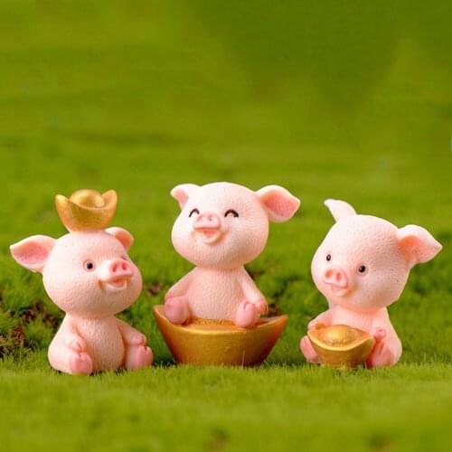 1pc Miniature Garden Decoration Cute Pig Gold Ingot Family Animal Model Figurine Home Decor Accessories Statue Resin Craft