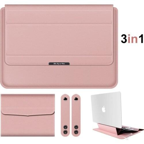 Laptop Sleeve Bag for 11.6-15 Inches,3-in-1 PU Leather Stand Case with Stand Foldable Slim Tablet Carry Bag Compatible with iPad
