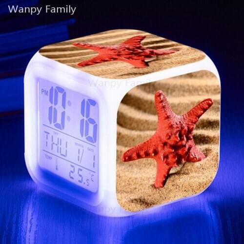 Beach Starfish LED Alarm Clock 7 Color Changing Digital Alarm Clock For Kids Room Multifunction Luminous Desktop Alarm Clocks