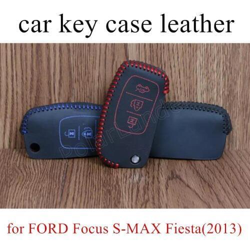 Only Red Only Red Hand sewing DIY car key case cover car styling Genuine quality leather fit for FORD Focus SMAX Fiesta(2013)
