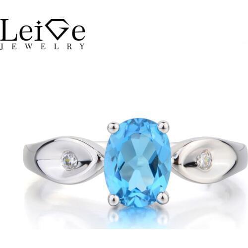 Leige Jewelry Swiss Blue Topaz Ring Promise Ring November Birthstone Oval Cut Blue Gemstone 925 Sterling Silver Gifts for Women