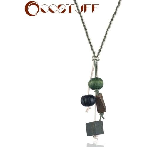 Vintage Wood Jewelry for Women Long Necklace Chokers Green Wooden Beads Pendants necklaces & pendants Jewellery Suspension 2021