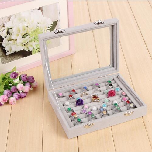 Mordoa Velvet Glass Jewelry Display Box 20*15*5cm Jewelry Tray Holder Casket Storage Organizer 2018 Earrings Ring Box