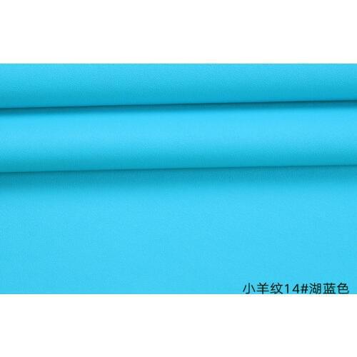 High Quality Micro Sheep pattern 14# Lake Blue PU Leather fabric with little elastic for DIY furniture bag material(50x69cm)
