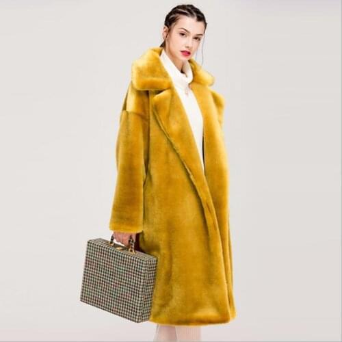 High Quality Women Winter Faux Rabbit Fur Coat Luxury Long Fur Coat Loose Lapel OverCoat Thick Warm Plus Size Female Plush Coats