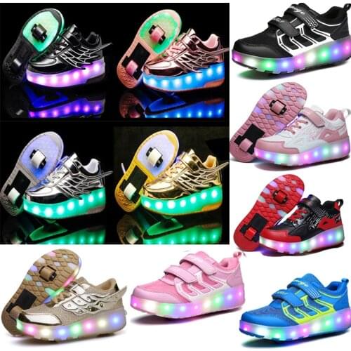 Adult/Children Double Wheel Roller Skating Shoes Boys/Girls LED Light Sports Roller Skates Shoes Two Wheels Luminous Sneakers