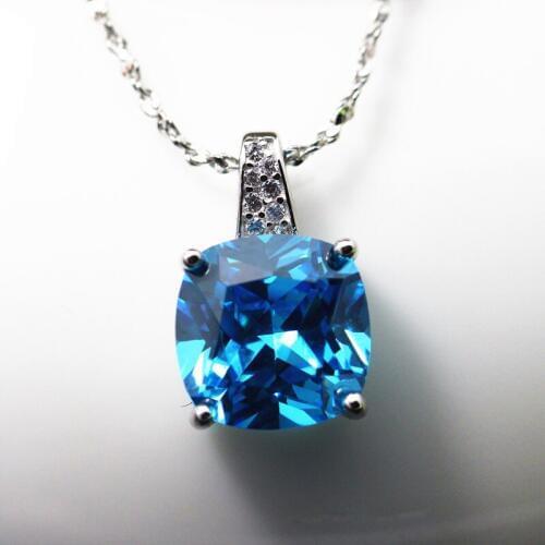 Created Aquamarine Necklace pendants 925 silver sea blue stone pendant women jewelry squared shape free shipping
