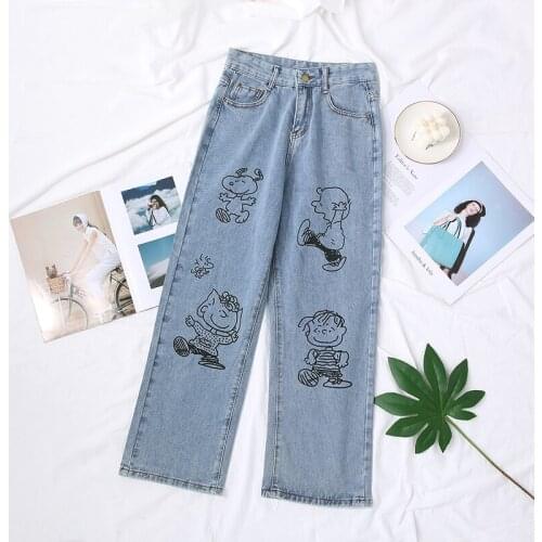 Women Jeans 2021 Spring Harajuku Streetwear High Waist Denim Trousers Leisure Baggy Vintage Blue Femme Straight Pants