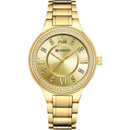 CURREN 9004 Fashion Rose Gold Women Crystal Elegant Bracelet Waterproof Quartz Luxury Lady Golden Stainless Steel Watch