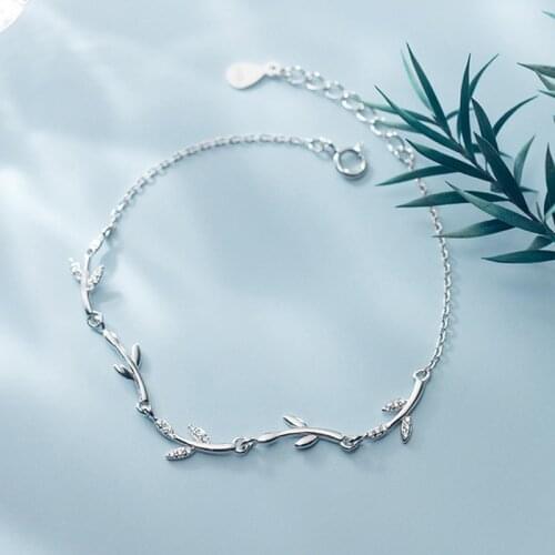925 Sterling Silver Crystal Leaf Charm Bracelet &Bangle For Women Wedding Party Fashion Adjustable Jewelry Pulseras Mujer SL204