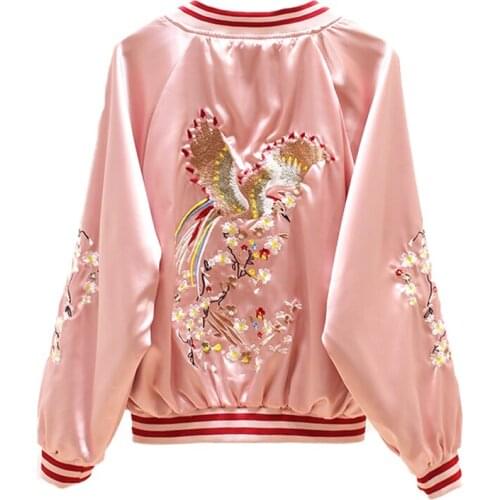 2020 Winter Double-sided Women Coat Plant Flower Embroidery Short Loose Baseball Uniform Fashion Casual All-match Ladies Jacket