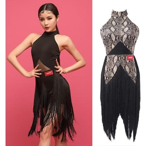 Halter Open Back Fringed Latin Dance Dress Latin Dance Costume For Women Practice Clothes Stage Performance Dance Clothes SL5358