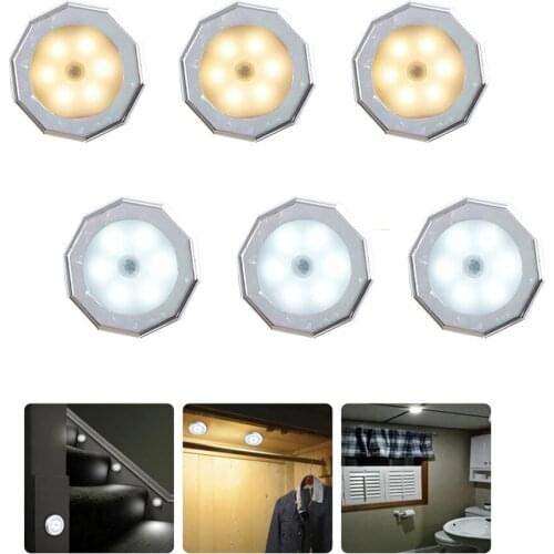 2021 New Arrivals Battery 6Led Motion Sensor Night Light PIR Motion Induction Under Cabinet Lights Stairs Kitchen Closet Lamp