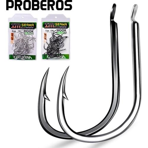 PROBEROS 30Pcs High Carbon Steel Offset Barbed Fishhooks 11#-20# Flat Carp Fishing Hooks Single Jigging Hooks Accessories Tackle