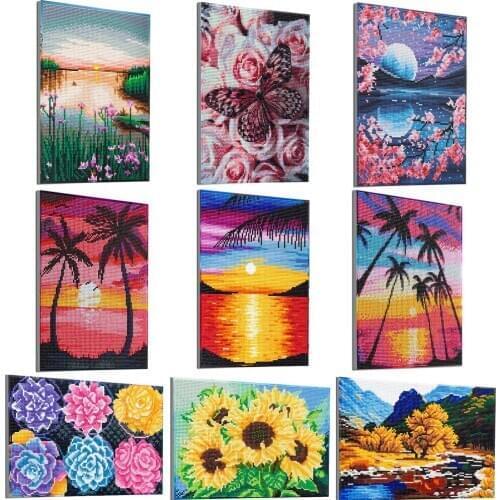 DIY Diamond Painting Full Round Drill Beautiful Flower Rhinestones Pictures Diamond Embroidery Sunset Scenic Cross Stitch Gift