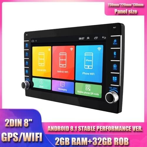 2DIN Ultra-thin 8"Android 8.1 RAM 2GB ROM 32GB Modification Car Stereo Radio with Button Knob GPS Wifi OBD