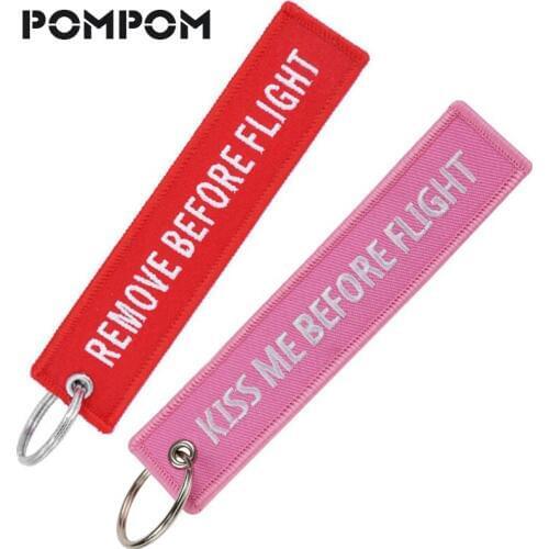 2PC Remove Before Flight Keychains keyring for Aviation Gifts Stitch OEM Pink Kiss me before Flight keychian Key Tags llaveros