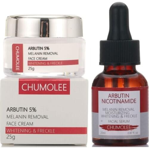 CHUMOLEE Arbutin Whitening Freckle cream + Alpha Arbutin Serum Remove Melasma Anti-Aging Face Cream Skin Care Serum