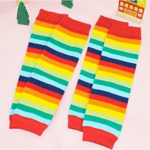 Baby Girl Cotton Socks Children Rainbow Striped Crawling Knee Pads Colorful Knitted Leg Warmers 3pair/lot
