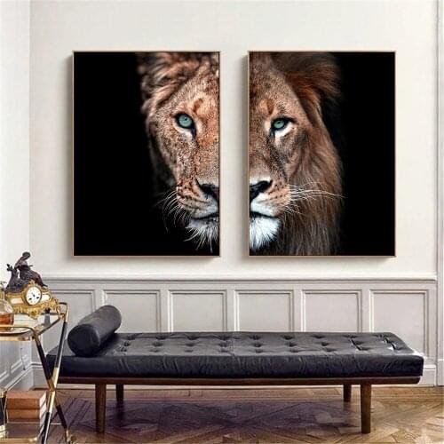 Wild Africa Animal Canvas Print Posters Male Lion And Lioness Family Wall Art Painting Modern Picture Nordic Living Room Decor