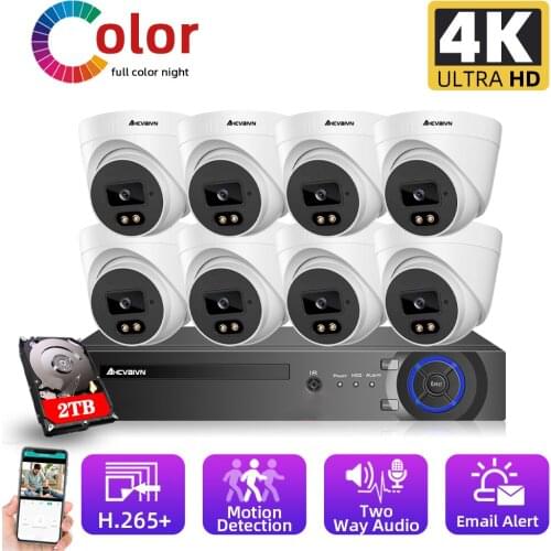 HD 8MP CCTV 8 Cameras Outdoor Waterproof Two-way Audio Security Video Surveillance Ip Camera System Set 8ch 4K POE NVR Kit ONVIF