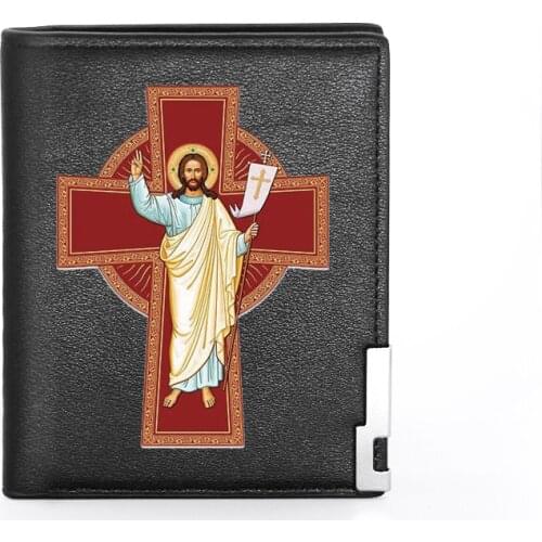 Classic Orthodox Church Printing Mens Wallet Leather Purse For Men Credit Card Holder Short Slim Wallet Pocket