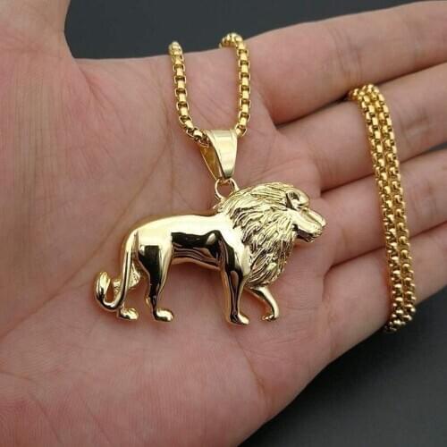 Classic Punk Style Gold Plated African Lion Pendant Necklace Mens Hip Hop Rock Biker Jewelry