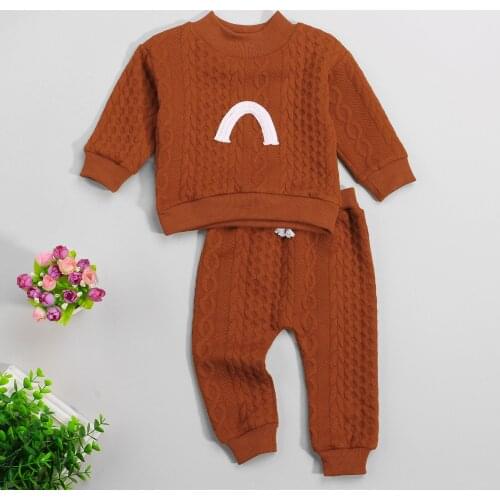 Baby Girls Boys 2Pcs Fall Winter Clothing Set Long Sleeve Mock Neck Rainbow Knit Sweatshirt+Elastic Waist Pants Infant Outfits