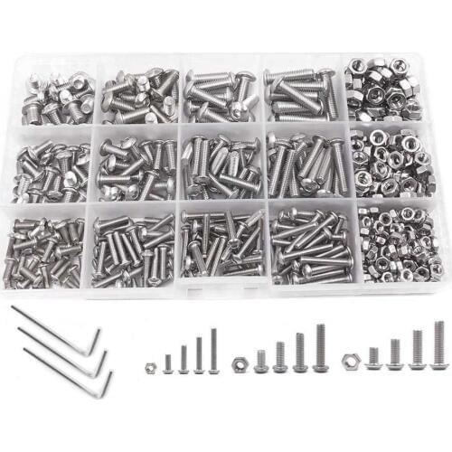 WISH-Screw and Nut Kit,Machine Screw and Nut Kit, 500 Pcs M3 M4 M5 Stainless Steel Button Head Hex Socket Head Cap Bolts Screw