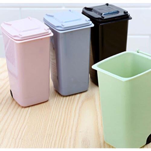 Mini Wheelie Trash Can Storage Bin Desktop Organizer Pen Pencil Cup Creative