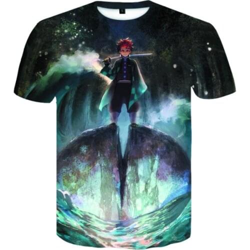 Summer 2021 New Anime Demon Slayer Kimetsu No Yaiba Mens Summer Short-sleeved Funny Hip-hop Harajuku Style Modern T-shirt