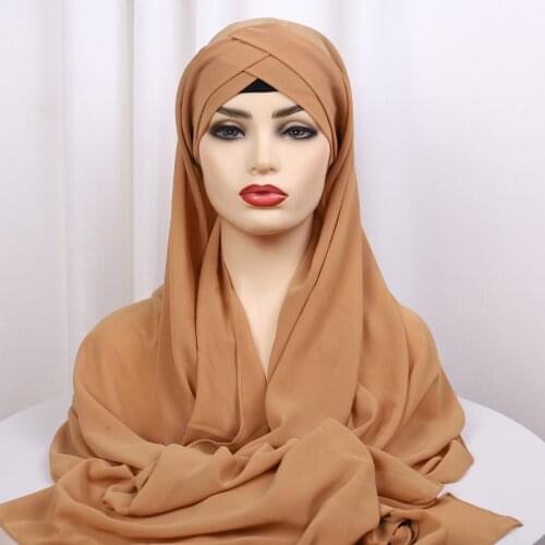 2021 Summer Womens chiffon Ready To Wear Instant Hijab Scarf Muslim chiffon head scarf Islamic shawls Arab Headscarf