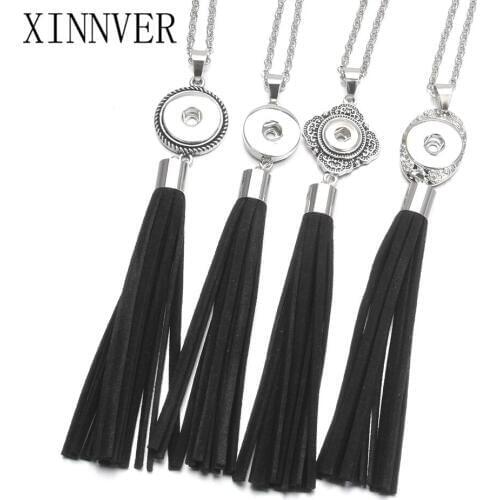 Hot Sale Black Long Tassel Necklace 18mm Snap Button Pendants Necklace OEM, ODM Snaps Unisex Jewelry