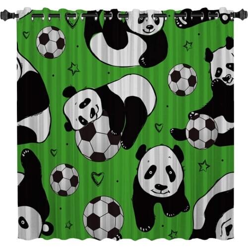 Cute Animal Panda Football Green Home Bedroom Kitchen Living Room Decoration Items Window Curtains for Living Room