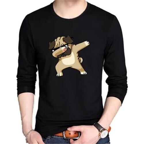 Mens cotton Long sleeve T-shirts Fashion Animal Dog Print Hipster Funny T Shirt Summer Casual Street Hip-hop Tee Shirt Male Top