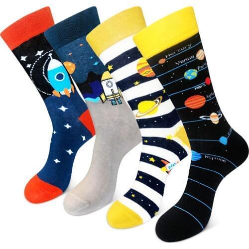 Men Cotton Long Socks Novelty Spaceship Planet Solar Designer Calf High Science Socks Sports Cycling Skateboard Sokken popsocket