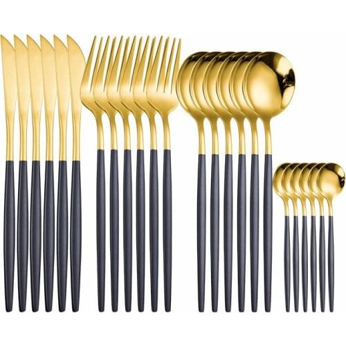 2021New 24pcs Gold Tableware Set Stainless Steel Dinnerware Set Knife Fork Spoon Flatware Set Dishwasher Safety Cutlery Set