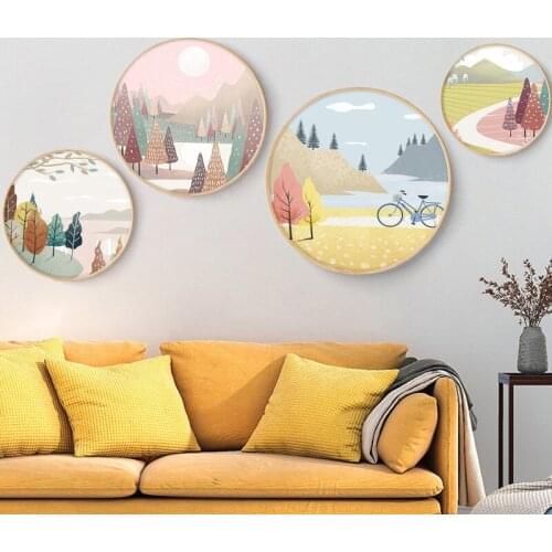 Nordic Modern Cartoon Nature Landscape Four Seasons Wall Art Picture Poster Print For Living Room Home Canvas Painting Decor
