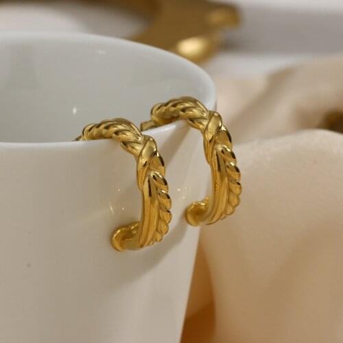 Latest Stainless Steel PVD Plating Water Resistant Cross Knot Braid Twist CC Hoop Earrings For Women Stainless Steel Gold Earrin