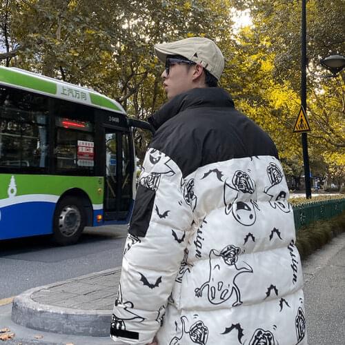 2021 New Thicken Zipper Parkas Mens Oversized Streetwear Parkas Woman Graphic Printed Korean Warm Winter Coat