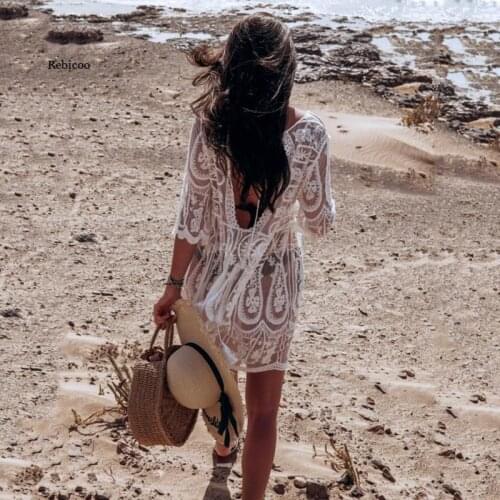 New Sexy Women Beach Cover Up Swimsuit White Beach Lace Women Dress Bikini Swimwear Bathing Suit Summer Beach Wear