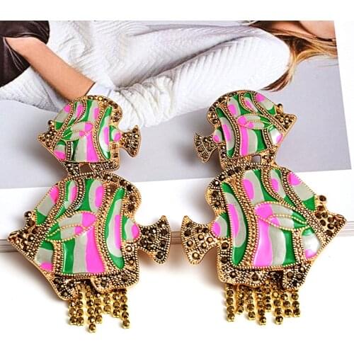 New Women Vintage Fish Earrings Cute Big Metal Bohemian Ethnic Charm Drop Earring Gift Animal Jewelry Wholesale